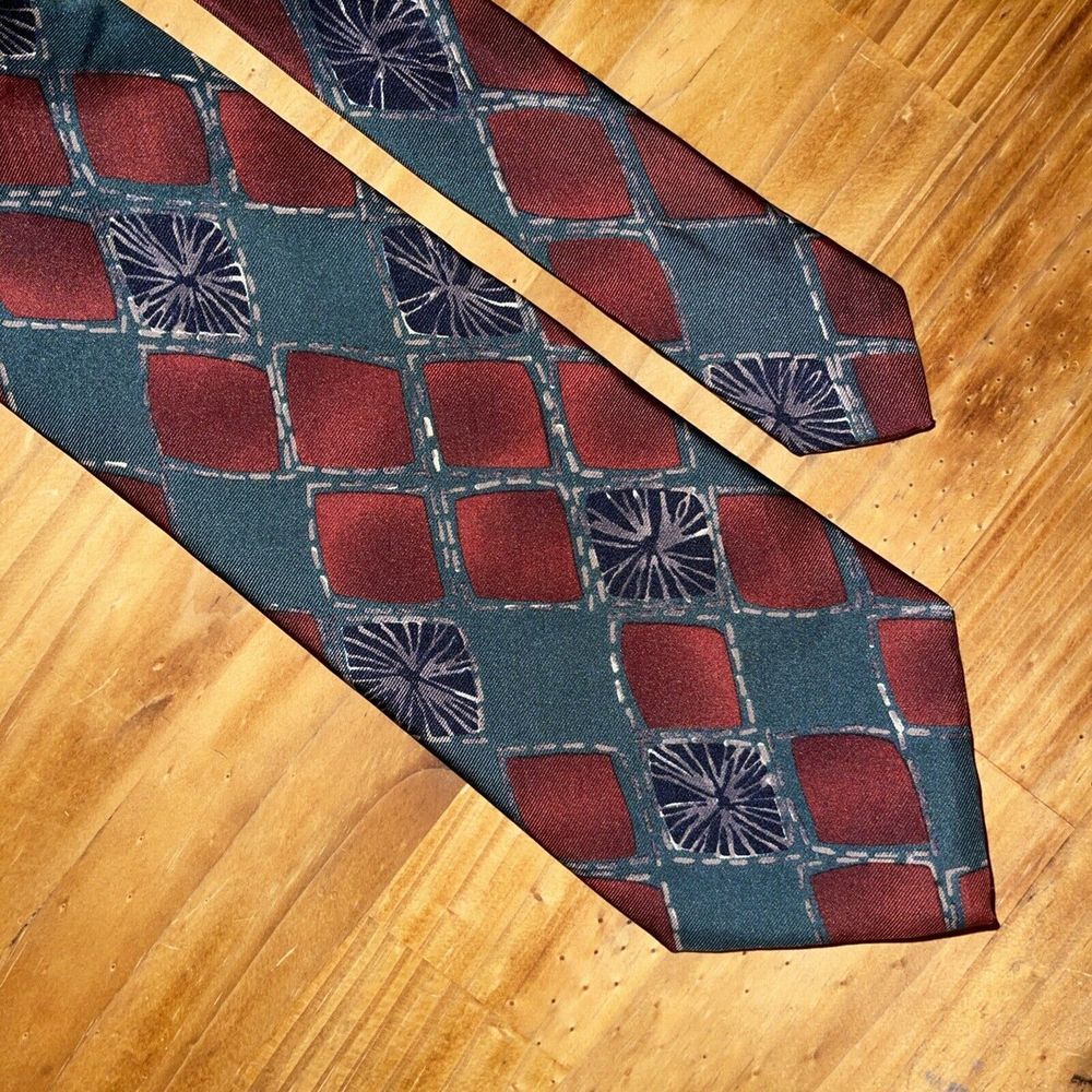 Boss Neck Tie Men Maroon Green Business Wedding‎ 100% Silk Made In Italy